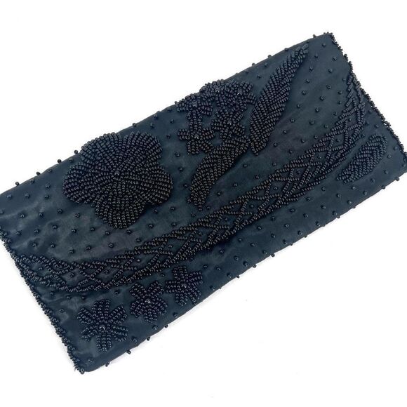 Stunning Vintage Beaded Black Clutch Bag Prom Wedding Ball Made in Hong Kong - Picture 3 of 13